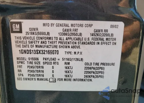 2003 Chevrolet Trailblazer из США, поврежденный, VIN 1GNDS13SX32169070